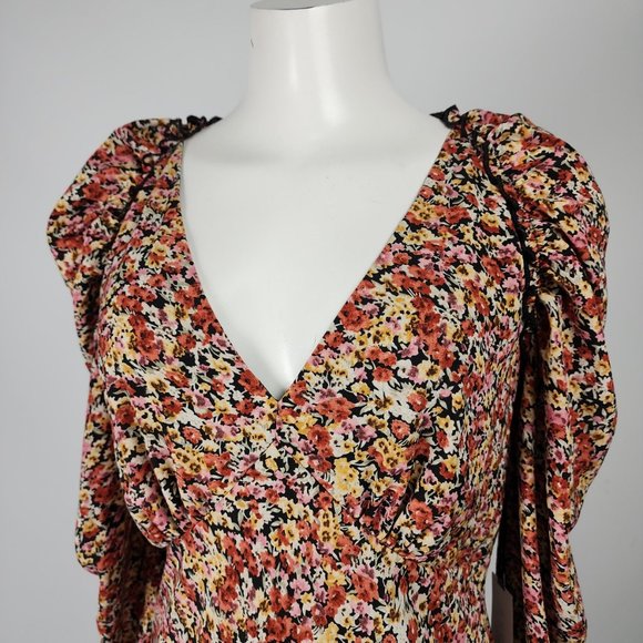 ASTR The Label Red Floral Puff Sleeve Midi Dress Size M - Picture 2 of 12